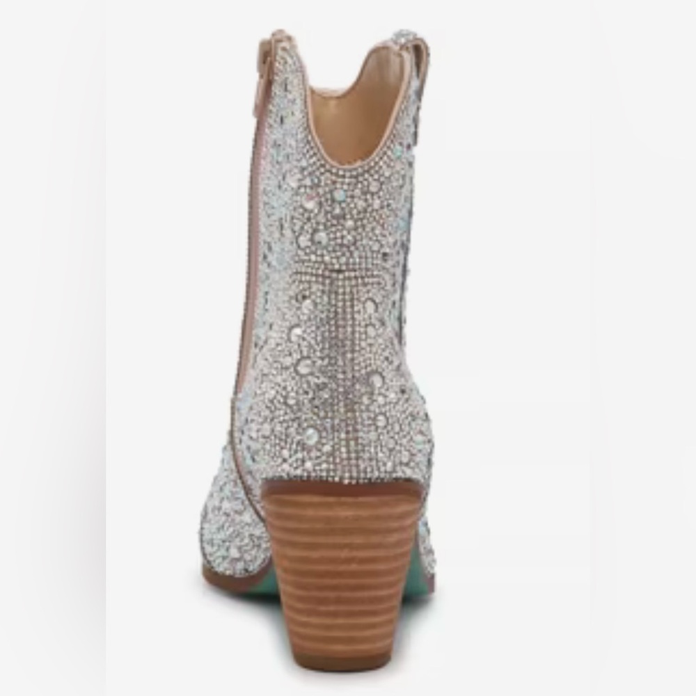 Betsey Johnson NWT Sz 6 Sparkling Crystal Heeled Western Boots (SH096) - Picture 6 of 14